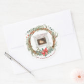 Sticker Rond Cheminée confortable Wreath hiver Joyeux Noël (Enveloppe)