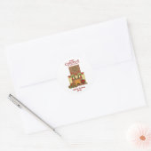 Sticker Rond Cheminée de Noël Rouge Blanc (Enveloppe)