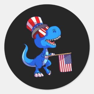 Sticker Rond Chemise 4 juillet dinosaure Drapeau américain Dino