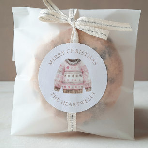 Sticker Rond Chemise à l'aquarelle « Joyeux Noël » personnalisé