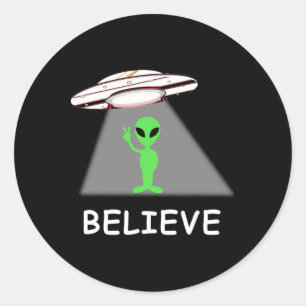 Sticker Rond Chemise Alien - Je Crois Nouveau Ufo Cool