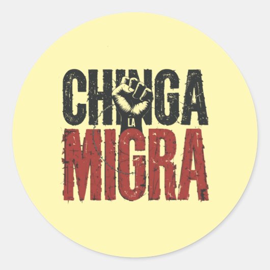 Sticker Rond Chemise anti-ICE Chinga La Migra -Résistance Vinta (Devant)