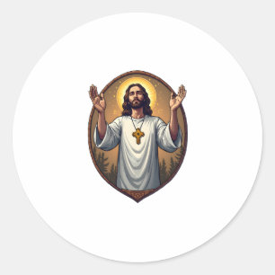 Sticker Rond Chemise blanche gravée Christ Alpha Oméga 2