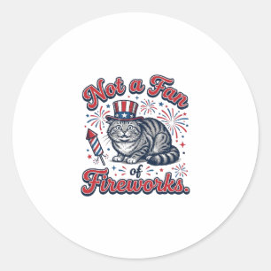 Sticker Rond Chemise Chat Effrayé Pas Fan de Feux d'Artifice (2