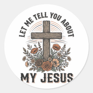 Sticker Rond Chemise chrétienne vintage My Jesus à croix floral