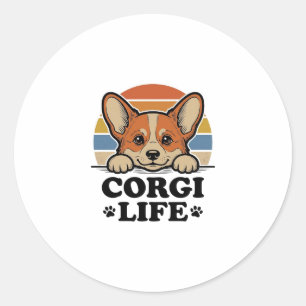 Sticker Rond Chemise Corgi Life Gravure Vintage Art Amoureux de