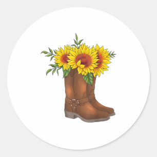 Sticker Rond Chemise Cowgirl Sunflower Bottes Rodéo Pays Mous