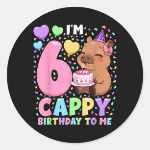 Sticker Rond Chemise d'anniversaire Capybara 6 Fille Kawaii Cap