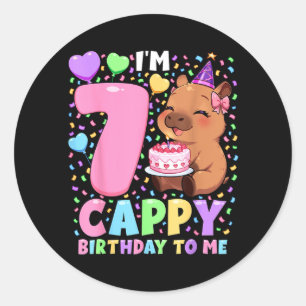 Sticker Rond Chemise d'anniversaire de Capybara 7 Fille Kawaii