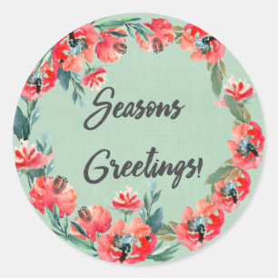 Sticker Rond Chemise d'aquarelle rouge Joyeuses Fêtes