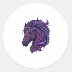 Sticker Rond Chemise d'art de tête de cheval colorée gravée vin
