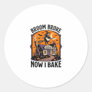 Sticker Rond Chemise de boulanger Halloween Sorcière Balai Cass