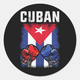 Sticker Rond Chemise De Boxe Cuba Avec Gants Et Drapeau Cubain