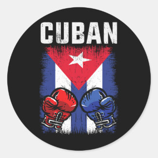 Sticker Rond Chemise De Boxe Cuba Avec Gants Et Drapeau Cubain