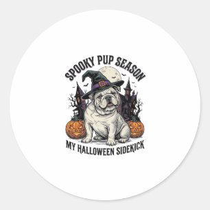Sticker Rond Chemise de Bulldog Halloween Chien Sorcière Mignon