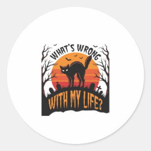 Sticker Rond Chemise de chat Halloween Humour de vie effrayant