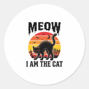 Sticker Rond Chemise de chat Halloween Meow Design de chat noir