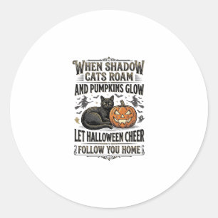 Sticker Rond Chemise de chat noir Halloween Gravure de citrouil