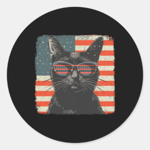 Sticker Rond Chemise de chat noir patriotique 4 juillet Femmes