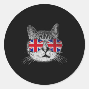Sticker Rond Chemise de chat Union Jack Drapeau Pays Rétro Angl