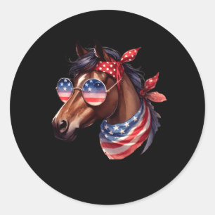 Sticker Rond Chemise de cheval du 4 juillet femmes filles cheva