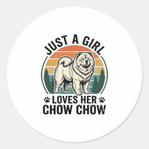 Sticker Rond Chemise de chien Chow Chow Fille vintage amoureuse