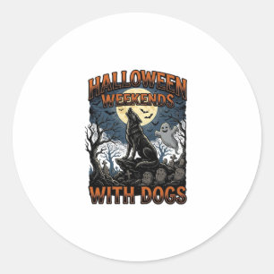 Sticker Rond Chemise de chien Halloween Pup Cimetière Vintage