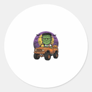 Sticker Rond Chemise de citrouille de camion monstre Halloween