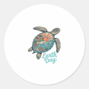 Sticker Rond Chemise de conception de gravure vintage de tortue