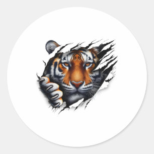Sticker Rond Chemise de design de visage de tigre d'esprit rétr
