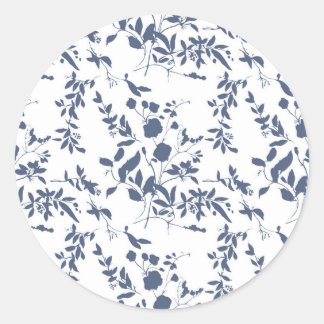 Sticker Rond Chemise de doublure de feuillage bleu