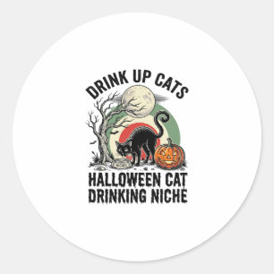 Sticker Rond Chemise de fête de lune vintage de chat de Hallowe