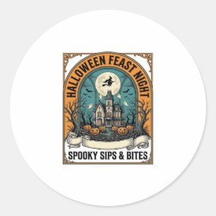 Sticker Rond Chemise de fête d'Halloween Repas effrayant Maison