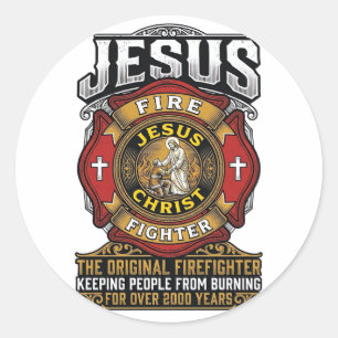 Sticker Rond Chemise de foi chrétienne vintage Jésus pompier