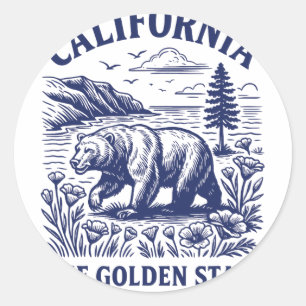 Sticker Rond Chemise de l'État Rétro Californie Éta 1850 Côte D