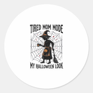 Sticker Rond Chemise de maman d'Halloween Costume fatigué Graph