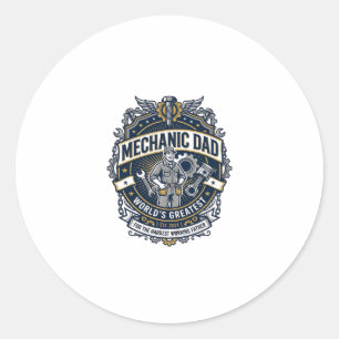 Sticker Rond Chemise de Mécanicien de la Fête des Pères Papa Dr