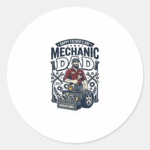 Sticker Rond Chemise de Mécanicien de la Fête des Pères Papa Dr