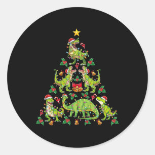Sticker Rond Chemise de Noël Dinosaure Arbre Rex Garçons Enfant