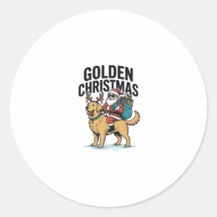 Sticker Rond Chemise de Noël dorée Santa à cheval sur Retriever
