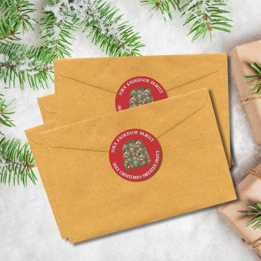 Sticker Rond Chemise de Noël festive rouge verte pour une fête