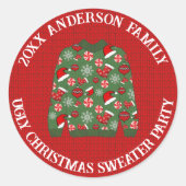 Sticker Rond Chemise de Noël festive rouge verte pour une fête (Devant)