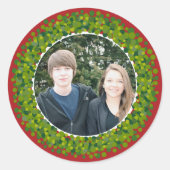 Sticker Rond Chemise de Noël moderne rouge et vert (Devant)