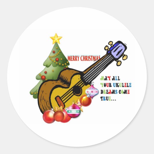 Sticker Rond Chemise de Noël Ukulele (Devant)