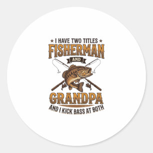 Sticker Rond Chemise de pêche à gravure vintage Grand-père pêch