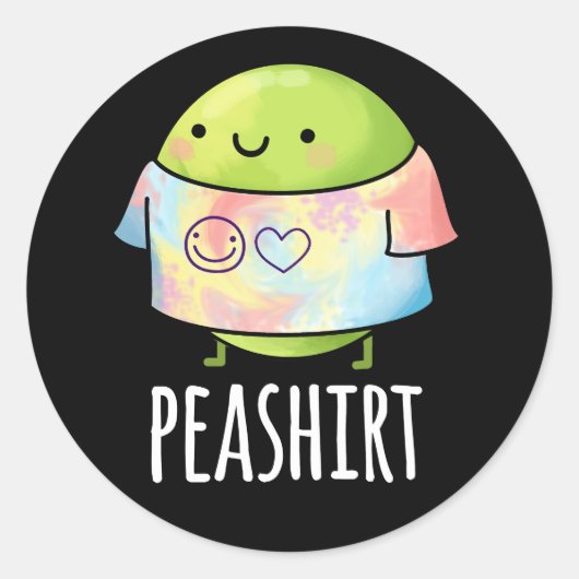 Sticker Rond Chemise de pois drôle Veggie Pea TShirt Pun foncé (Devant)