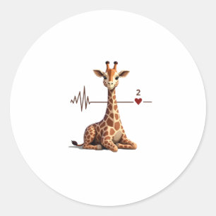 Sticker Rond Chemise de rythme cardiaque de girafe d'anniversai