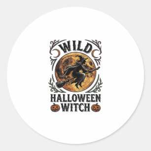 Sticker Rond Chemise de sorcière Halloween Balai vintage graphi