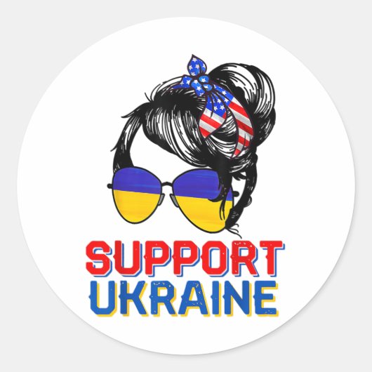 Sticker Rond Chemise de soutien à l'Ukraine Femme Drapeau Améri (Devant)