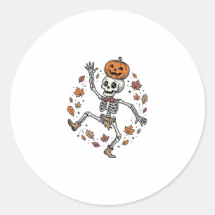 Sticker Rond Chemise de squelette de citrouille Gravure vintage